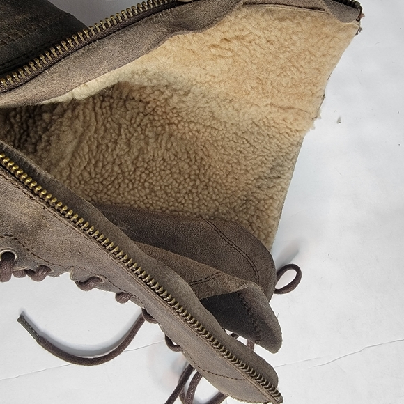 Allsaints 38/8 Distressed Military Combat Boots Leather Suede Faux Fur Lined - Picture 7 of 10